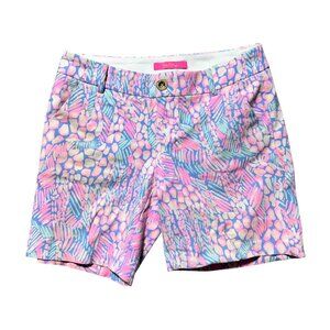 Lilly Pulitzer Jayne Knit Women's Size 0 Pink & Blue Printed Shorts Cotton Blend